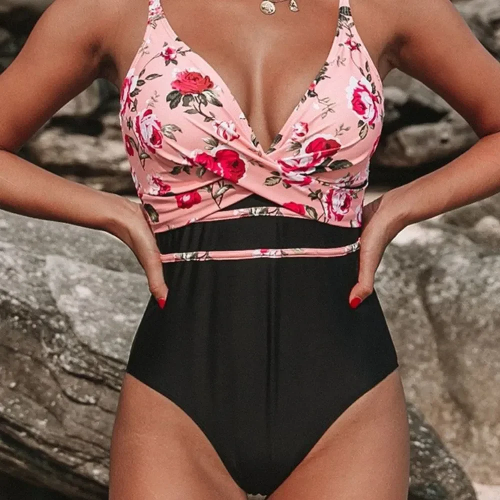 NWT Beachsissi Floral Cross Front One Piece Swimsuit Women's Size Large